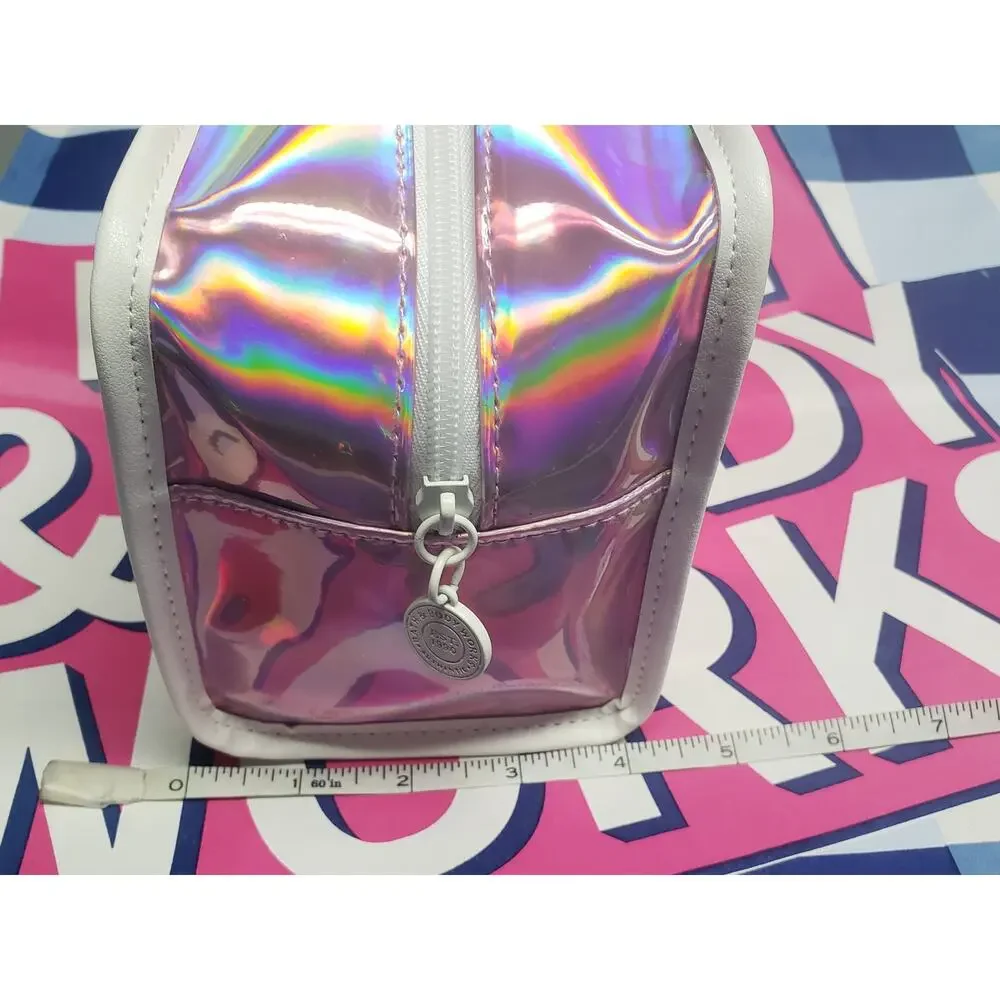 BBW Pink Iridescent Prismatic Zipper Cosmetic Overnight Travel Compact Bag